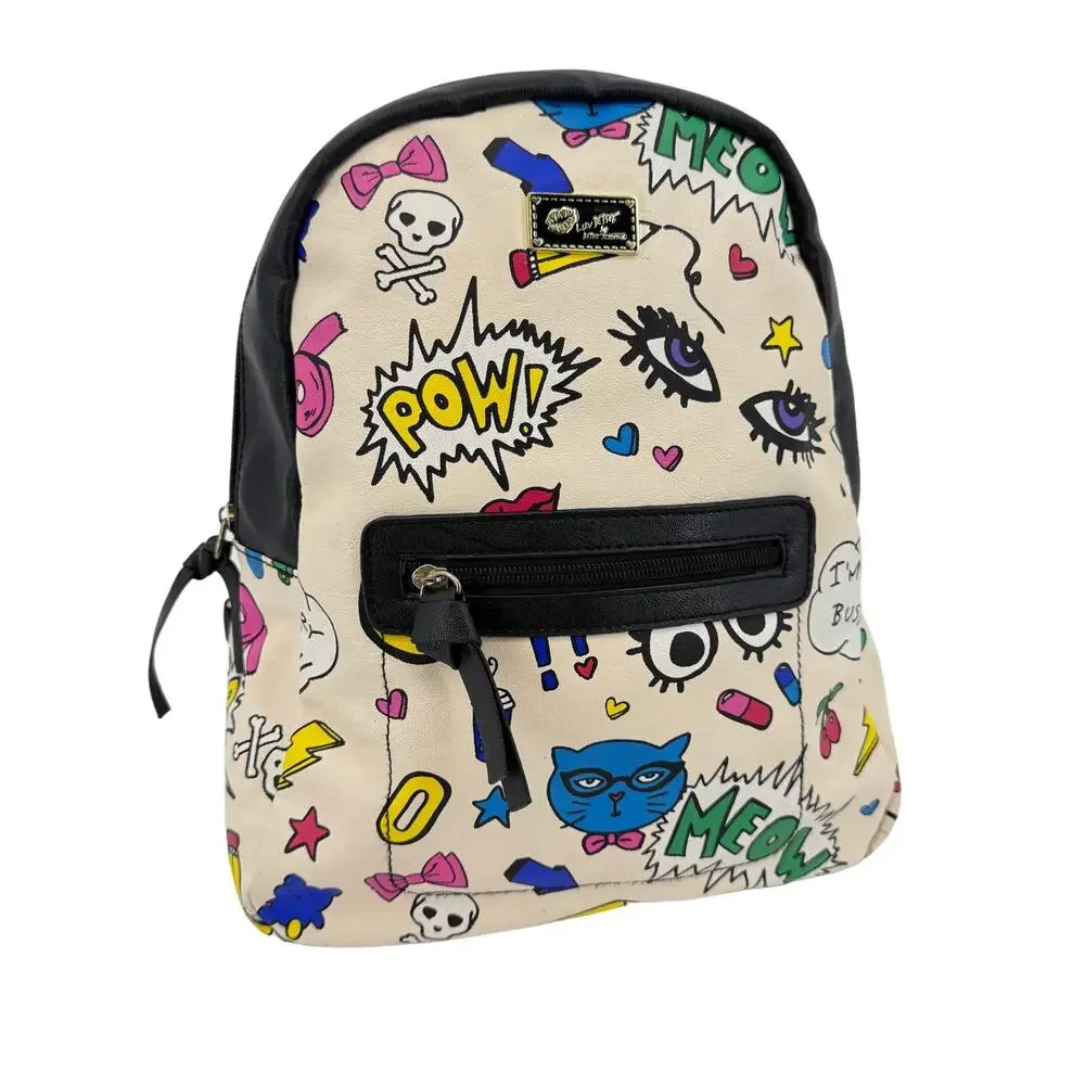 Betsey Johnson Pow Meow Mini Backpack Retro Comic Book Cartoon Style 13x10x5